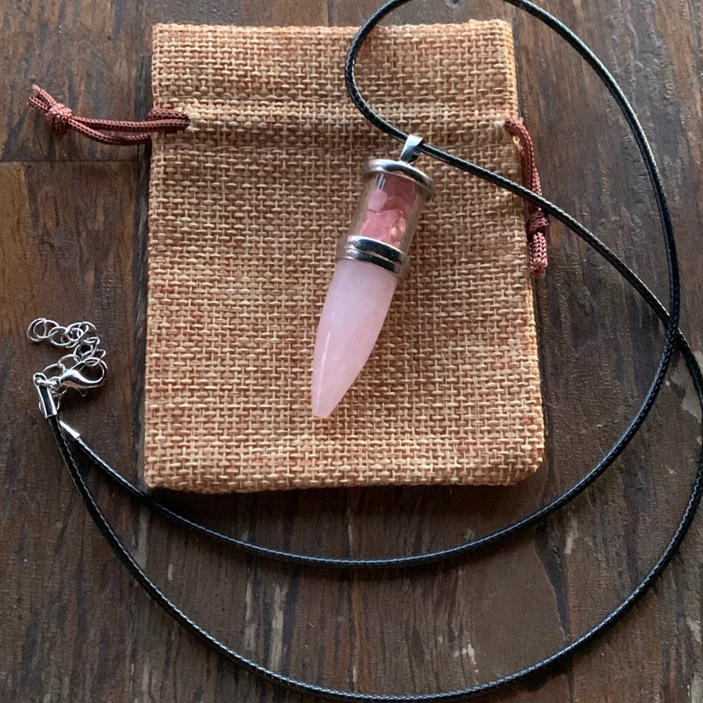 Rose Quartz Bullet Pendant Mens Crystal Necklace Unisex Crystal Necklace